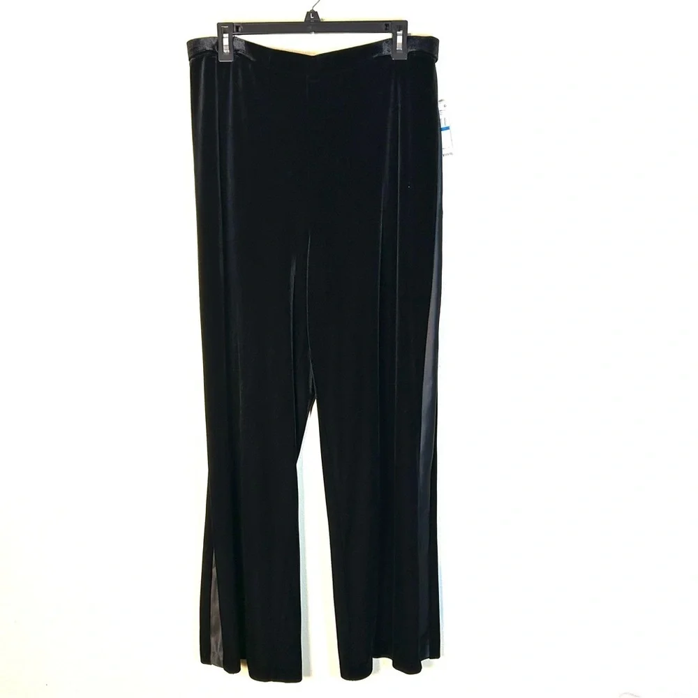 Alex Evenings Size XL Velvet Pull On Pants Tuxedo Stripe Wide Leg Party Holiday